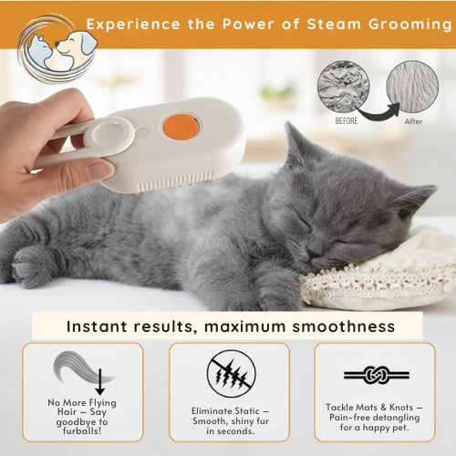 3-in-1 Steam Grooming Brush – Effortless Shedding Control for Cats & Pets