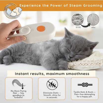 3-in-1 Steam Grooming Brush – Effortless Shedding Control for Cats & Pets