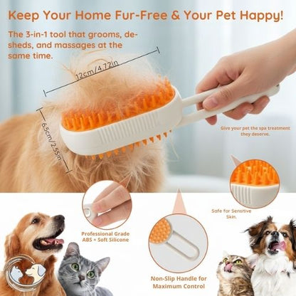 3-in-1 Steam Grooming Brush – Effortless Shedding Control for Cats & Pets