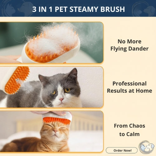 3-in-1 Steam Grooming Brush – Effortless Shedding Control for Cats & Pets
